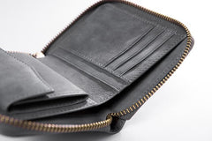 Handmade Leather Mens Cool Slim Leather Zipper Wallet Men Small Wallets Bifold for Men - imessengerbags