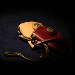 Handmade Leather Short Biker Wallet Mens Cool Car Key Wallet Pouch Car KeyChain for Men