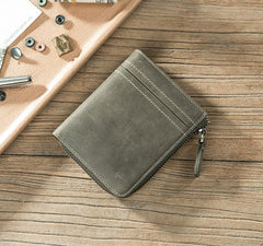 Handmade Leather Mens Cool Slim Leather Zipper Wallet Men Small Wallets Bifold for Men - imessengerbags