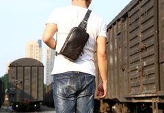 Handmade Leather Mens Cool Chest Bag Sling Bag Crossbody Bag Travel Bag Hiking Bag for men