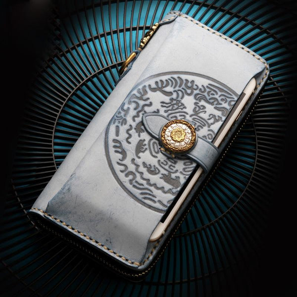 Handmade Leather Mens Chain Biker Wallet Cool Leather Wallet Long Phone Wallets for Men - imessengerbags