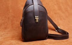 Handmade Leather Mens Cool Chest Bag Sling Bag Crossbody Bag Travel Bag Hiking Bag for men - imessengerbags