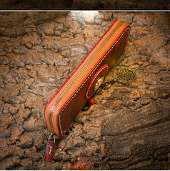 Handmade Leather Mens Chain Biker Wallet Cool Leather Wallet Long Phone Wallets for Men