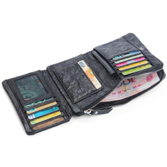 Handmade Leather Mens Cool Long Leather Wallet Trifold Clutch Wallet for Men
