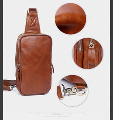 Handmade Leather Mens Cool Chest Bag Sling Bag Crossbody Bag Travel Bag Hiking Bag for men - imessengerbags