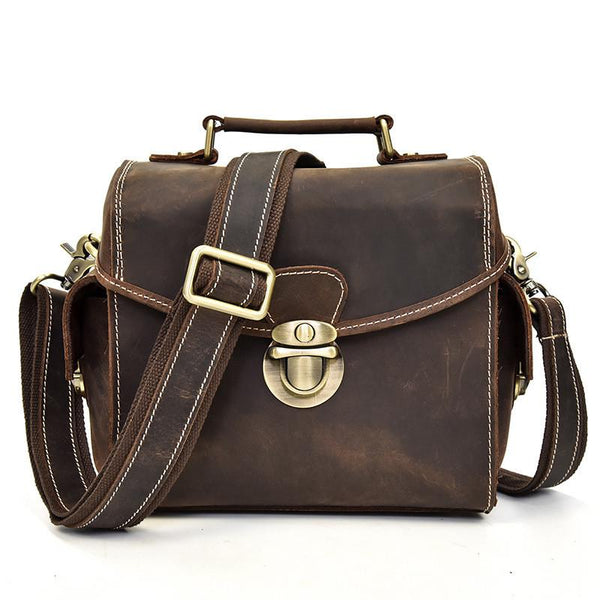 Handmade Leather Mens Cool Small Messenger Bag SLR Camera Case Bag Cycling Bag for men - imessengerbags