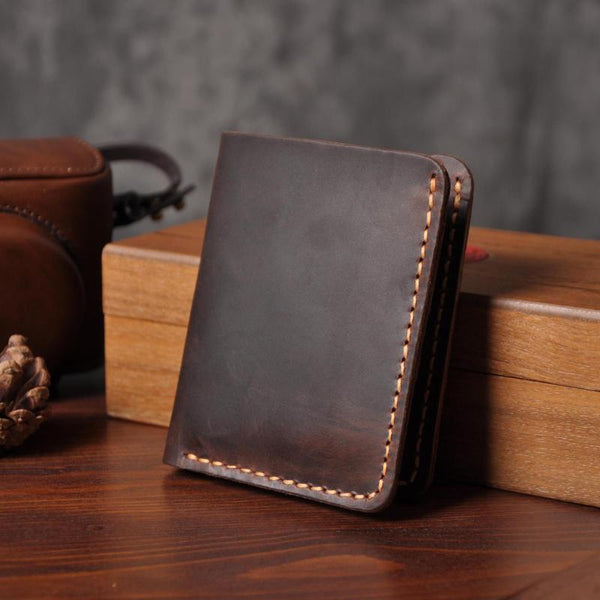 Handmade Leather Mens Cool Slim Leather Wallet Men Small Wallets Bifold for Men - imessengerbags