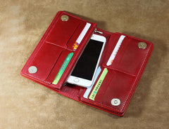 Handmade Leather Tooled Trifold Henna Floral Mens Long Wallet Cool Leather Wallet Clutch Wallet for Men - imessengerbags