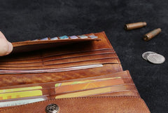 Handmade Leather Mens Cool Long Leather Wallet Card Wallet Clutch Wristlet Wallet for Men - imessengerbags