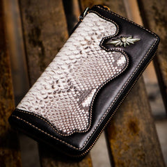 Handmade Leather Mens Chain Biker Wallet Cool Leather Wallet Long Clutch Wallets for Men