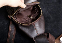 Genuine Leather Mens Cool Chest Bag Sling Bag Crossbody Bag Travel Bag Hiking Bag for men - imessengerbags
