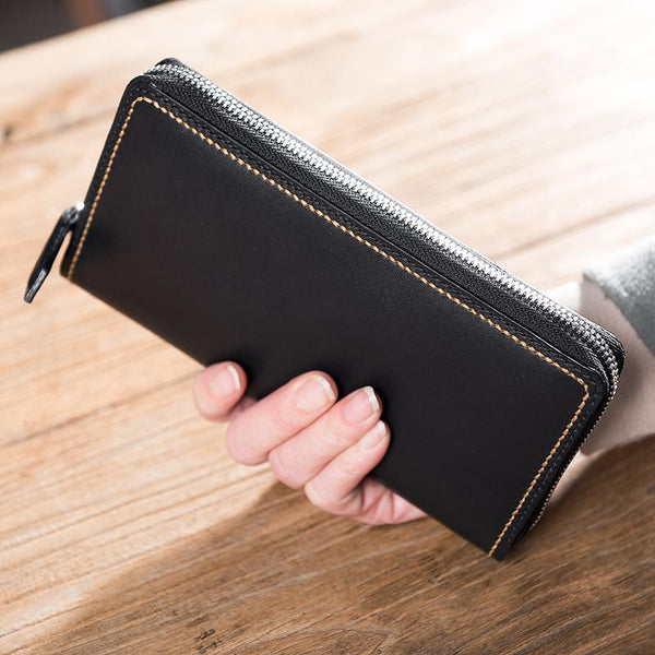 Handmade Leather Mens Clutch Wallet Cool Leather Wallet Long Zipper Phone Wallets for Men - imessengerbags