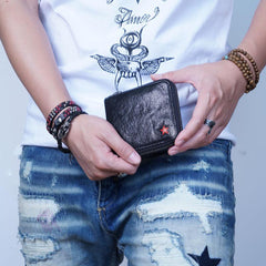 Genuine Leather Mens Cool Long Leather Wallet Zipper Clutch Wallet for Men