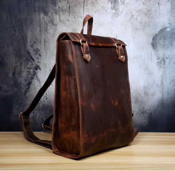 Genuine Leather Mens Cool Backpack Sling Bag Large Black Travel Bag Hiking Bag for men - imessengerbags