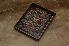 Handmade Leather Tooled Death Metal Mens billfold Wallet Cool Leather Wallet Slim Wallet for Men - imessengerbags