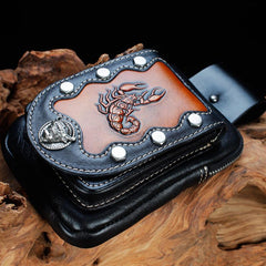 Cool Leather Mens Engraved Scorpion Biker Belt Pouch Waist Bag Drop Leg Bag for Men