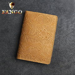 Handmade Leather Floral Mens Cool Short Wallet Passport Card Holder Small Card Slim Wallets for Men - imessengerbags