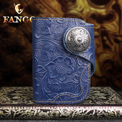 Handmade Leather Floral Mens Cool Short Wallet Card Holder Small Card Slim Wallets for Men - imessengerbags