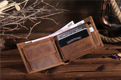 Handmade Leather Mens Cool Slim Leather Wallet Card Wallet Holders Men Small Wallets Bifold for Men - imessengerbags