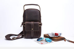 Genuine Leather Mens Cool Chest Bag Sling Bag Crossbody Bag Travel Bag Hiking Bag for men