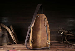 Genuine Leather Mens Cool Chest Bag Sling Bag Crossbody Bag Travel Bag Hiking Bag for men - imessengerbags