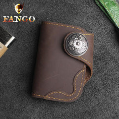 Handmade Leather Floral Mens Cool Short Wallet Card Holder Small Card Slim Wallets for Men - imessengerbags