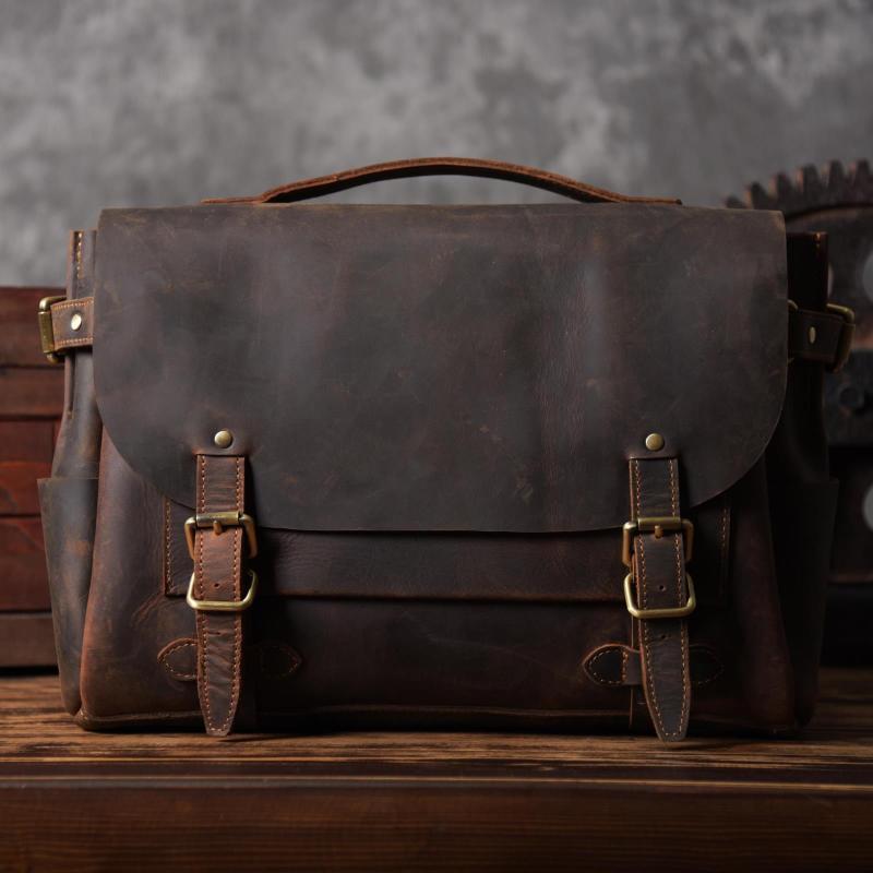 Genuine Leather Mens Cool Messenger Bag Briefcase Work Bag Business Bag for men