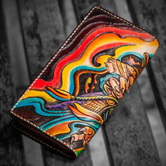Handmade Leather Men Tooled Monkey King Cool Leather Wallet Long Phone Clutch Wallets for Men - imessengerbags