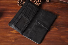 Handmade Leather Mens Cool Long Leather Wallet Bifold Clutch Wallet for Men