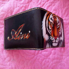Handmade Leather Tiger Tooled Mens billfold Wallet Cool Leather Wallet Slim Wallet for Men - imessengerbags