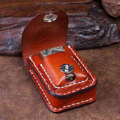 Cool Coffee Leather Mens Engraved Tiger Cigarette Holder Case lighter Holder for Men - imessengerbags