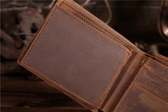 Handmade Leather Mens Cool Slim Leather Wallet Card Wallet Holders Men Small Wallets Bifold for Men - imessengerbags