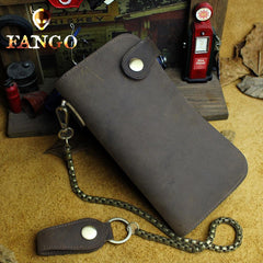 Handmade Genuine Leather Biker Wallet Mens Cool Chain Wallet Trucker Wallet with Chain
