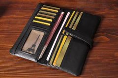 Handmade Leather Mens Cool Long Leather Wallet Bifold Clutch Wallet for Men