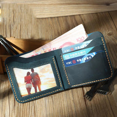 Handmade Slim Coffee Leather Mens Billfold Wallet Personalize Bifold Small Wallets for Men