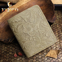 Handmade Leather Floral Mens Cool Slim Leather Wallet Men billfold Wallets Bifold for Men - imessengerbags