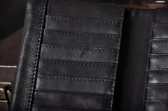 Handmade Leather Mens Cool Long Leather Wallet Trifold Clutch Wallet for Men