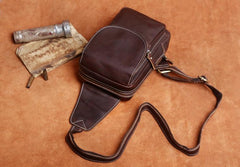 Genuine Leather Mens Cool Chest Bag Sling Bag Crossbody Bag Travel Bag Hiking Bag for men - imessengerbags