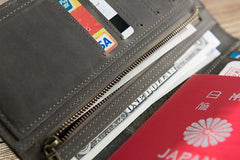 Handmade Leather Mens Travel Wallet Passport Leather Wallet Long Phone Wallets for Men