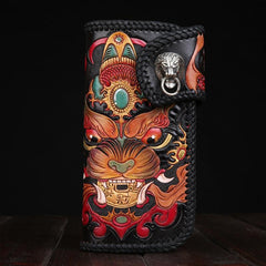 Handmade Leather Monster Mens Chain Biker Wallet Cool Leather Wallet Long Phone Wallets for Men