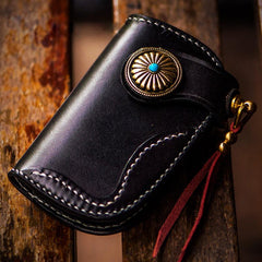 Handmade Leather Biker Mens Cool Car Key Wallet Coin Wallet Pouch Car KeyChain for Men - imessengerbags