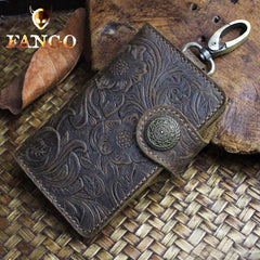 Handmade Leather Floral Mens Cool Key Wallet Wallet Card Holder Small Card Keychain Wallets for Men - imessengerbags