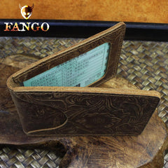 Handmade Leather Floral Mens License Wallets Cool Short Wallet Card Holder Small Card Slim Wallets for Men