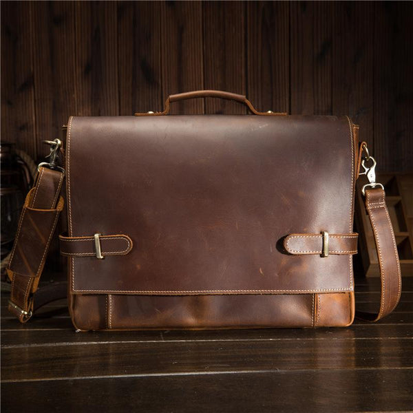 Cool Leather Mens Briefcases Business Briefcase Vintage Shoulder Bag HandBag for men - imessengerbags