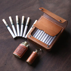 Handmade Wooden Black Leather Mens 20pcs Cigarette Case Cool Custom Cigarette Holder for Men