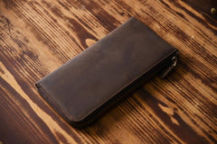 Handmade Leather Mens Cool Long Leather Wallet Zipper Clutch Wallet for Men - imessengerbags