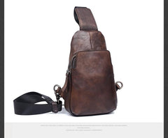 Handmade Genuine Leather Mens Cool Chest Bag Sling Bag Crossbody Bag Travel Bag Hiking Bag for men - imessengerbags