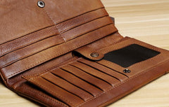 Handmade Leather Mens Cool Long Leather Wallet Card Wallet Clutch Wristlet Wallet for Men - imessengerbags