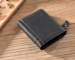 Handmade Leather Mens Cool Slim Leather Zipper Wallet Men Small Wallets Bifold for Men - imessengerbags