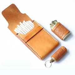 Wooden Beige Leather Mens Cigarette Case Cool Custom Cigarette Holder for Men